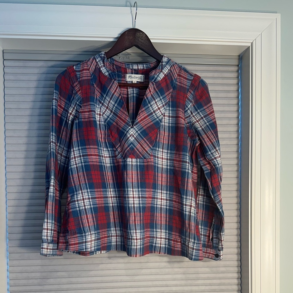 Madewell 100% cotton flannel shirt red white plaid J-14